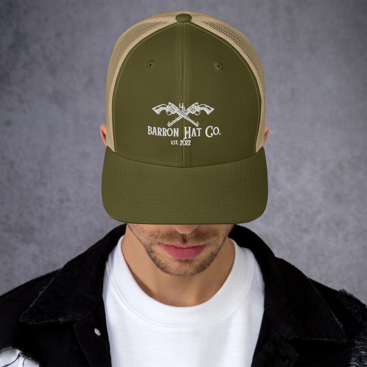 White Crossed Pistols Trucker Hat