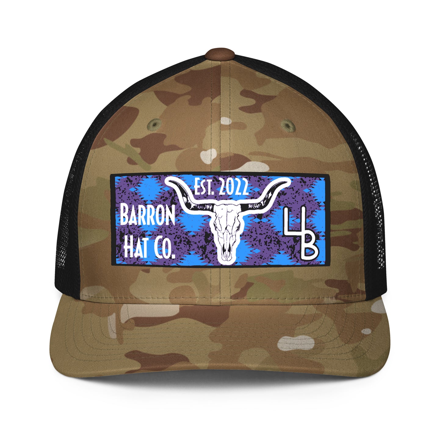 Aztec Print Longhorn Flexfit Mesh Trucker Hat