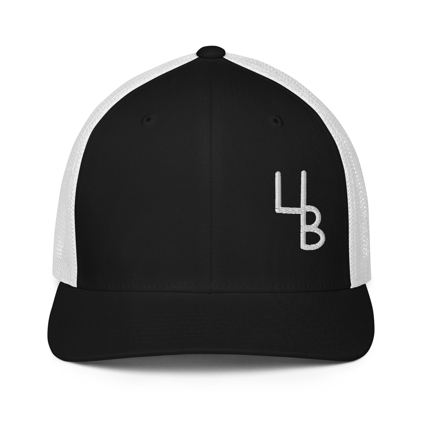 4B White Logo Flexfit Mesh Trucker Hat