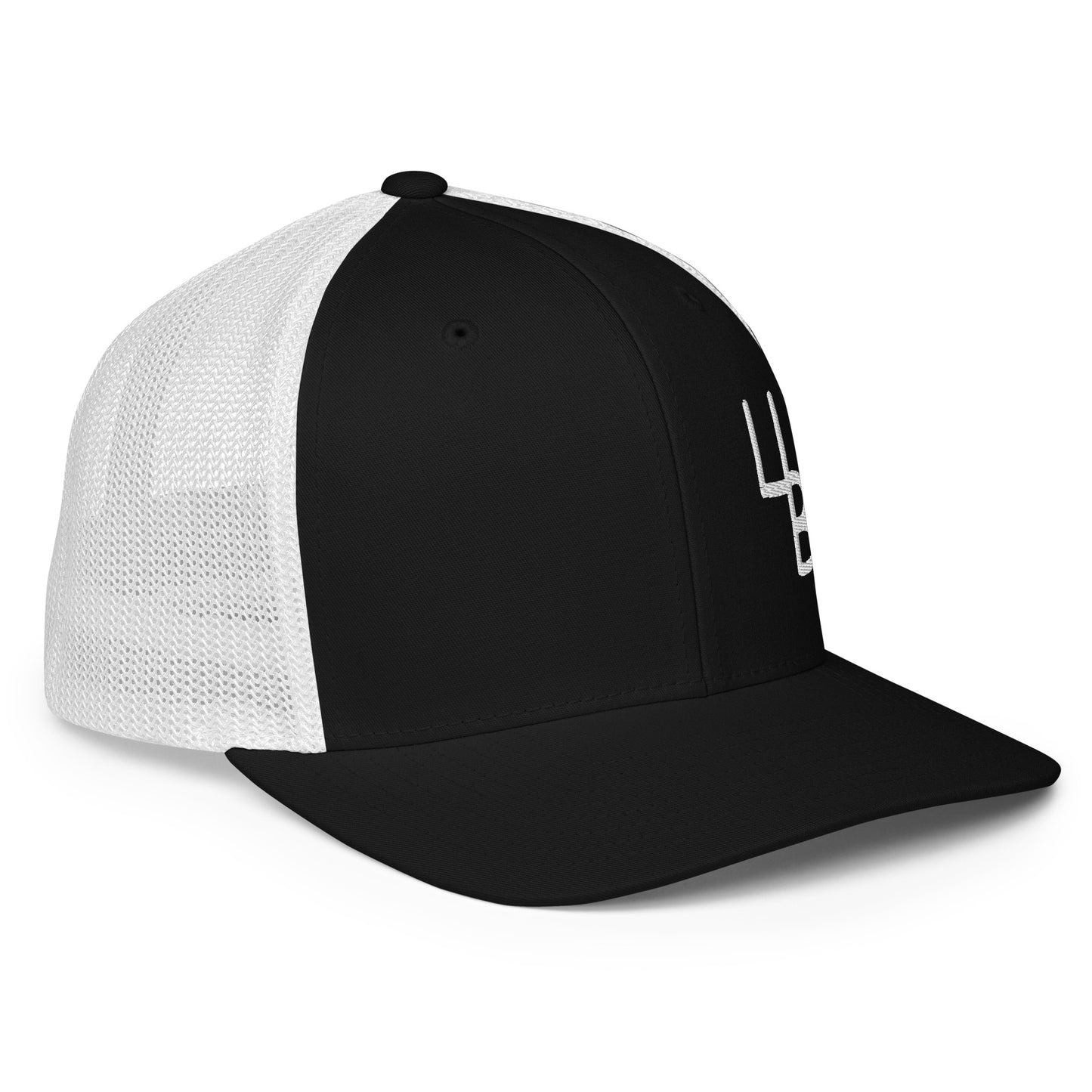 4B White Logo Flexfit Mesh Trucker Hat