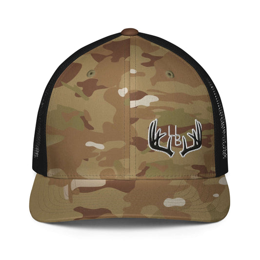 4B Antlers Flexfit Mesh Trucker Hat Be it the iconic Y2K fashion era or the everchanging 2020s—a classic trucker cap always seems to find a place in the fashion world. This mesh back trucker cap has that trendy yet timeless style and a mesh back that’ll e