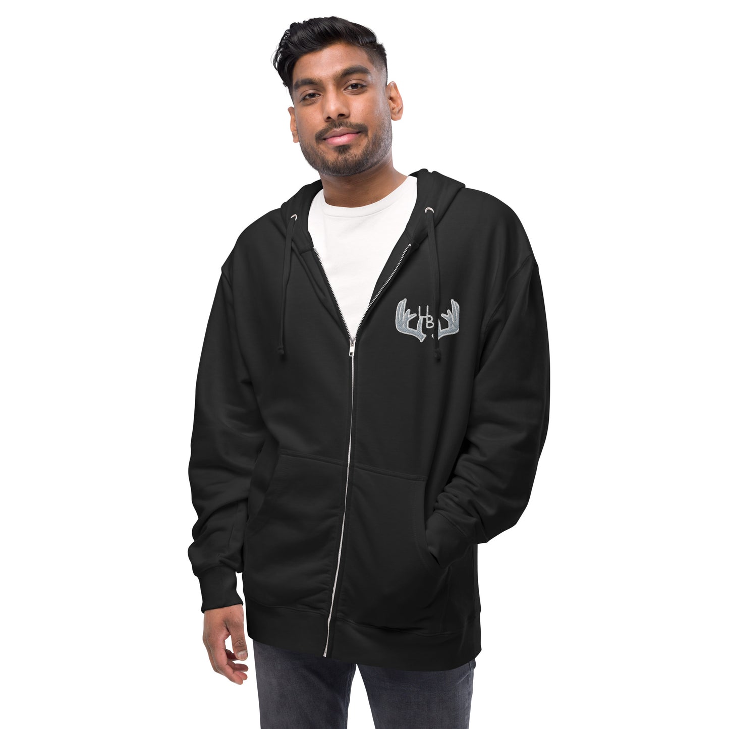 4B Antlers fleece zip up hoodie With its soft, premium quality fleece fabric and jersey-lined hood, this unisex zip-up hoodie will be a cozy addition to your outfit. Pair it with jeans, shorts, a skirt, or a dress to stay warm in style. • 80% cotton, 20%